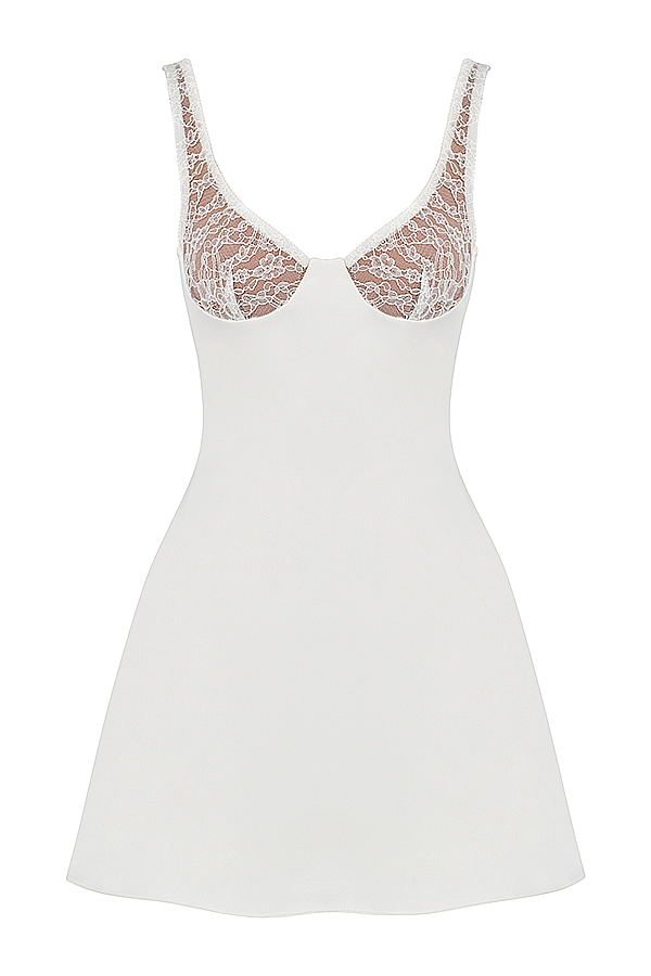 Cassandra  Ivory Satin and Lace Mini Dress — image 14