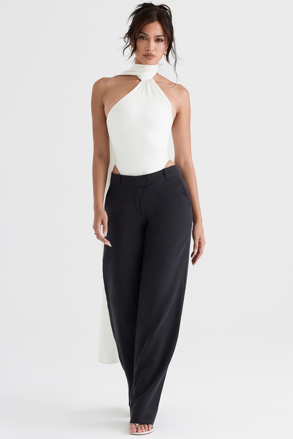 Farrah  Ivory Satin Wrap Neck Bodysuit — image 3