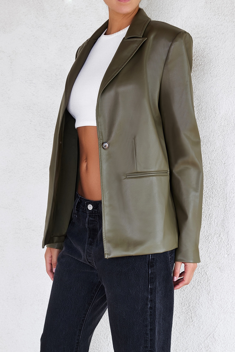 Mistress Rocks Avocado Tailored Vegan Leather Blazer - SALE — image 5