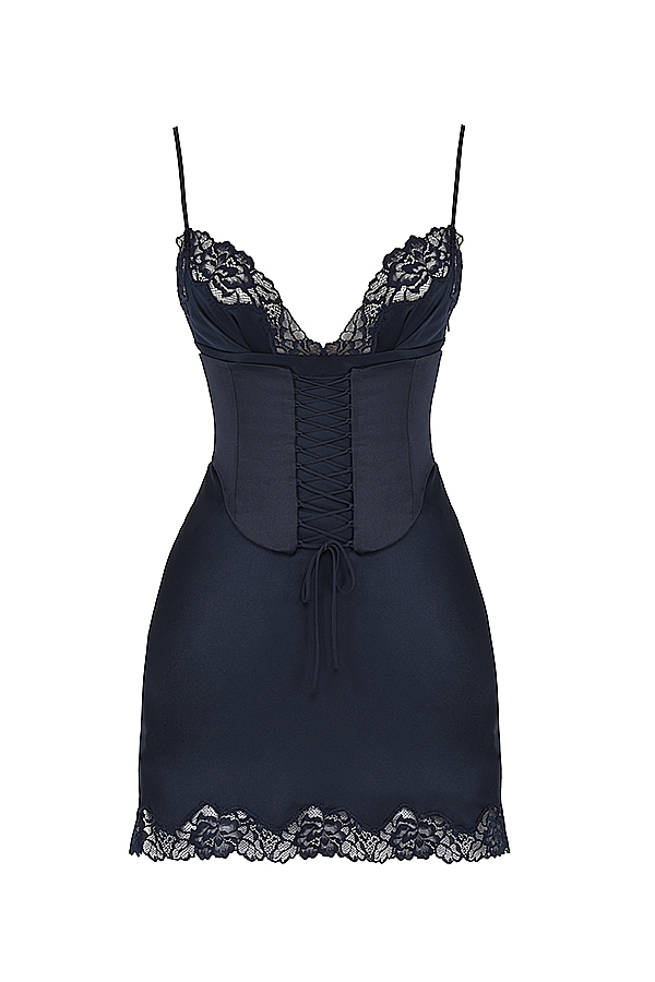 Soraya  Navy Satin Slip Dress — image 18