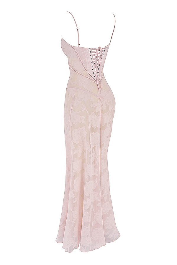 Seren  Soft Pink Floral Lace Back Maxi Dress — image 17