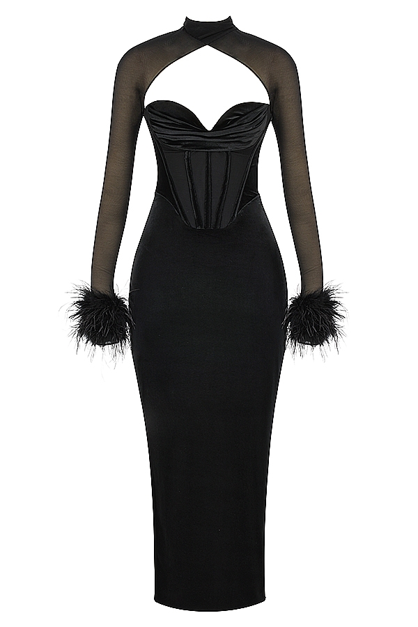Thalia  Black Velvet Corset Maxi Dress — image 19