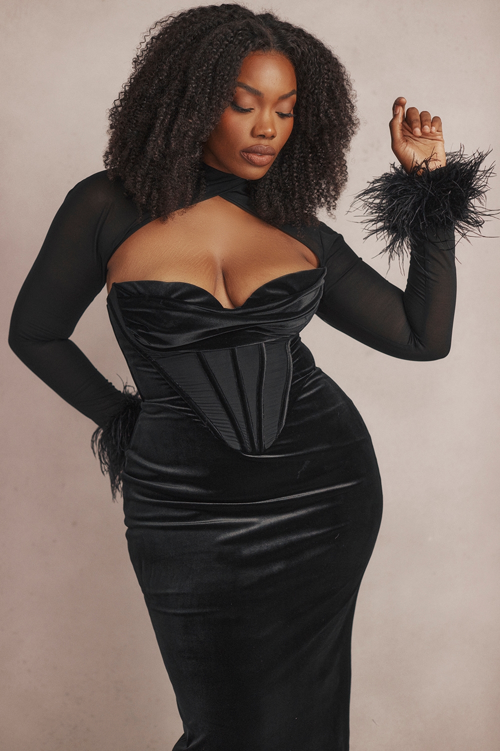 Thalia  Black Velvet Corset Maxi Dress — image 18