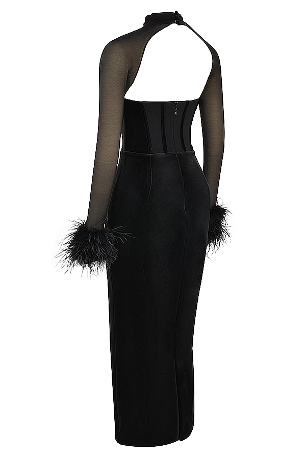 Thalia  Black Velvet Corset Maxi Dress — image 20