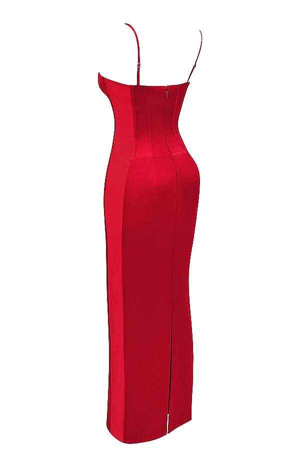 Shani  Red Satin Corset Maxi Dress — image 17