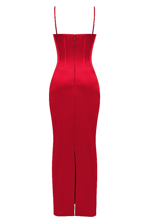 Shani  Red Satin Corset Maxi Dress — image 18