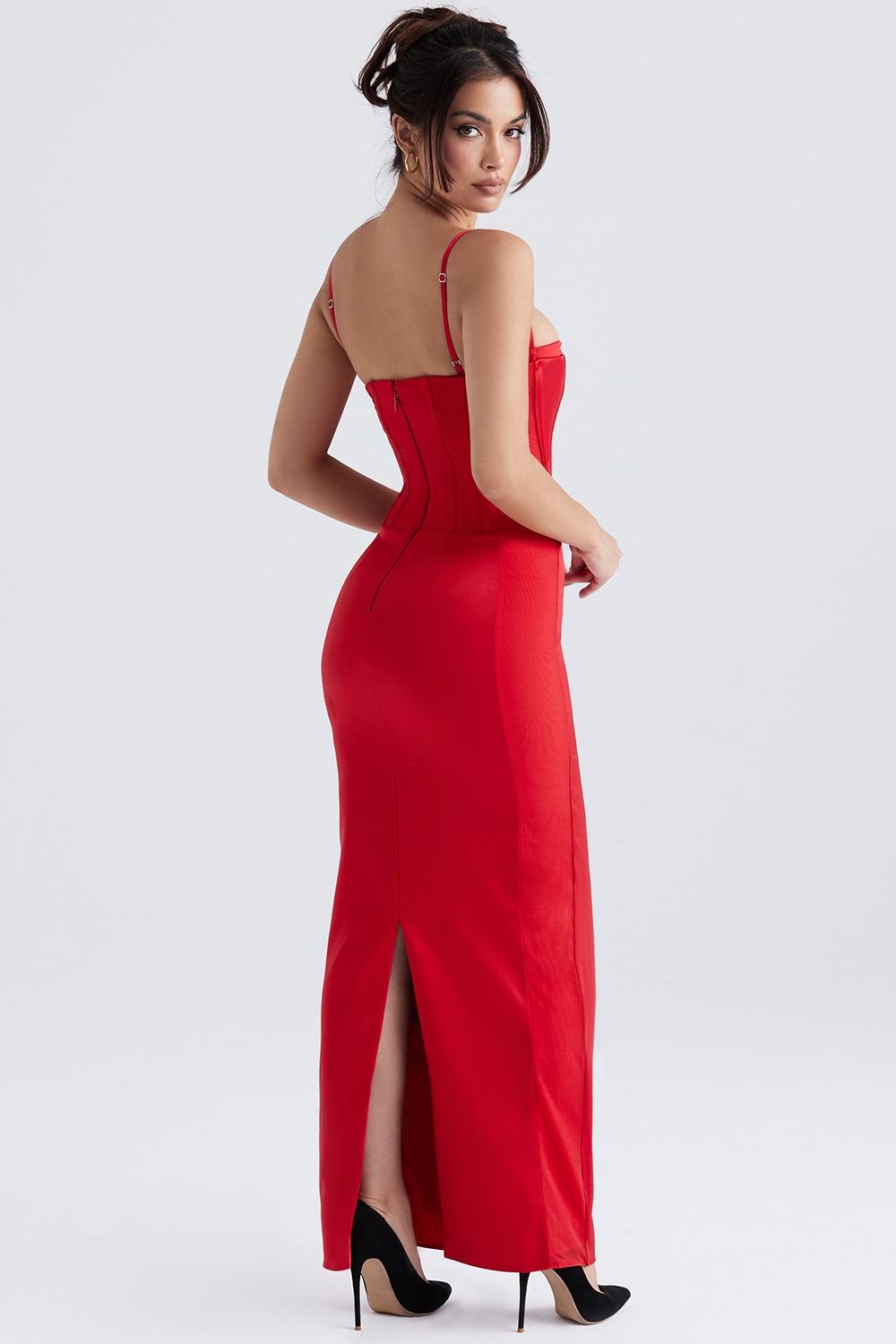 Shani  Red Satin Corset Maxi Dress — image 8