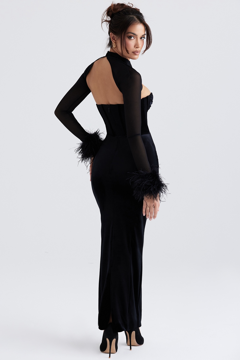 Thalia  Black Velvet Corset Maxi Dress — image 8