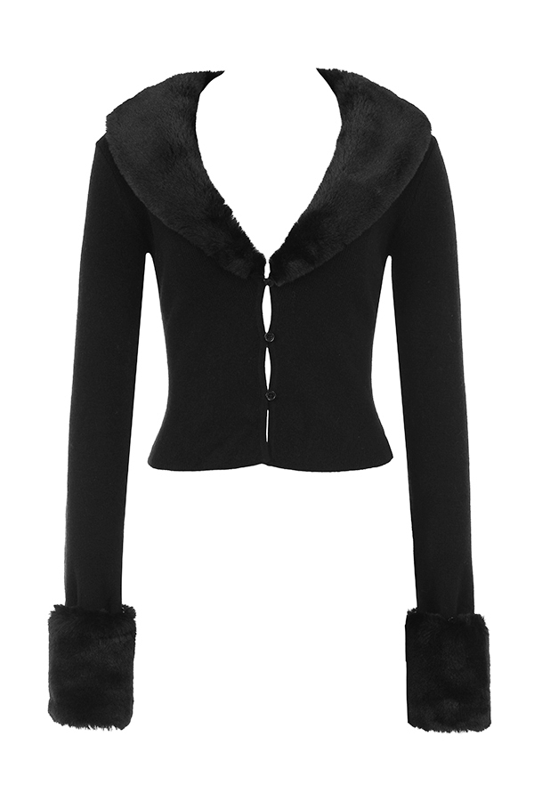 Blanche  Black Faux Fur Trim Cardigan — image 16