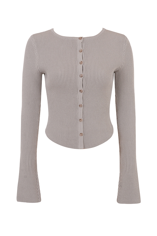 Sylvia  Taupe Ribbed Knit Cardigan — image 10