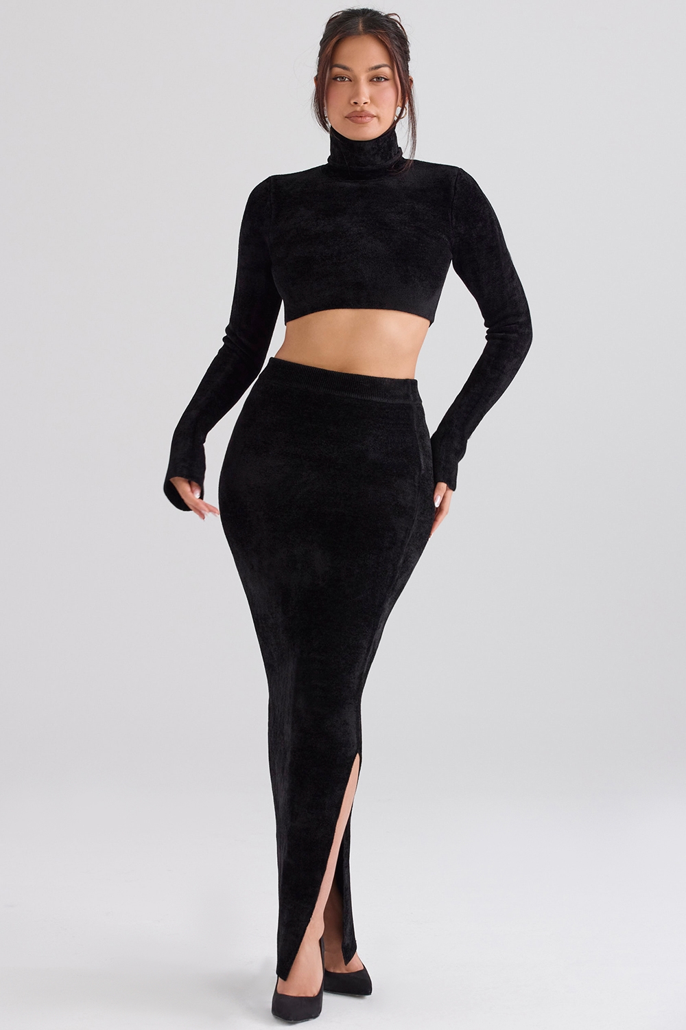 Rene Black Chenille Maxi Skirt