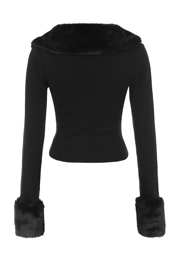Blanche  Black Faux Fur Trim Cardigan — image 18