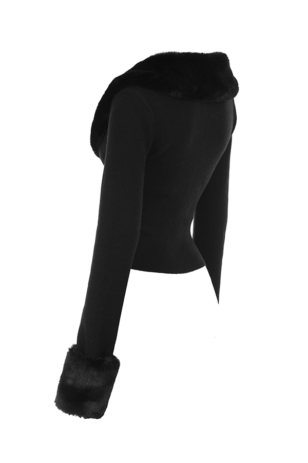 Blanche  Black Faux Fur Trim Cardigan — image 17