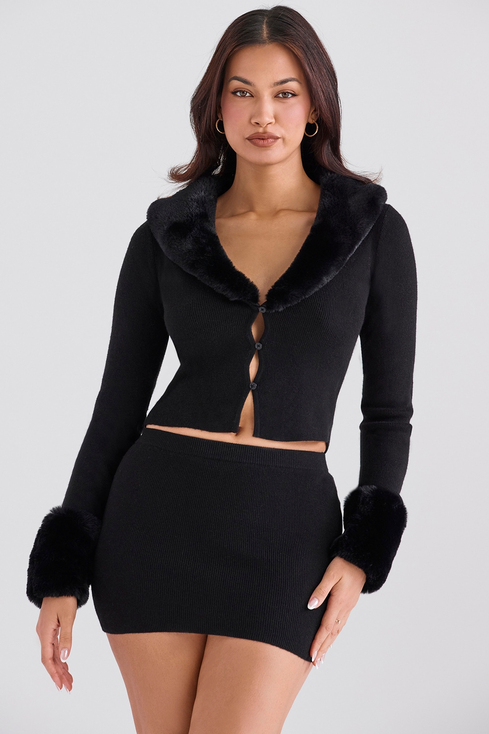 Blanche  Black Faux Fur Trim Cardigan — image 5