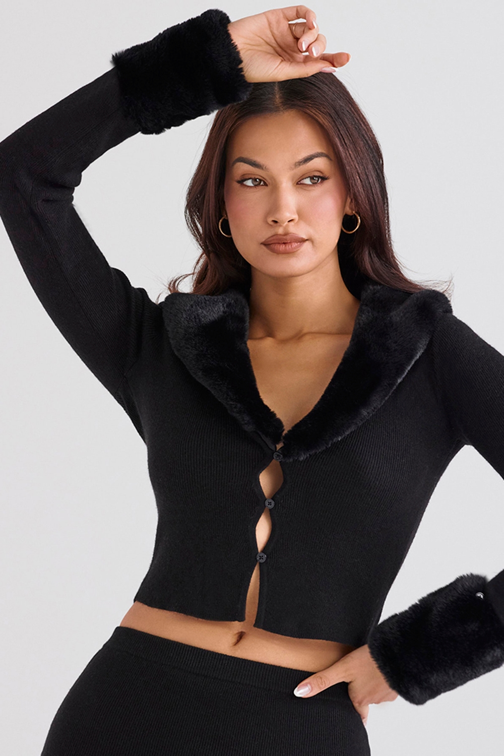 Blanche  Black Faux Fur Trim Cardigan — image 1