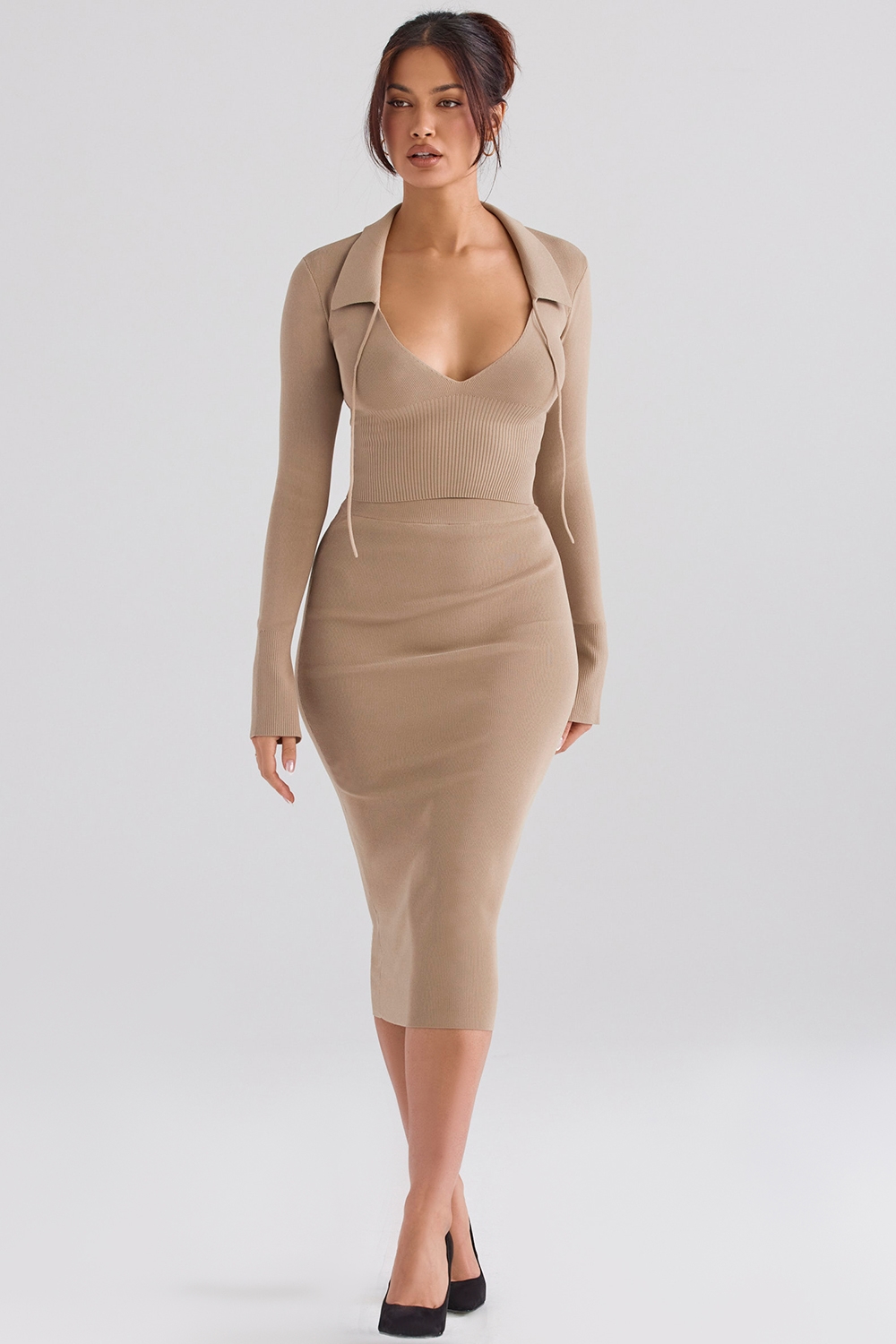 Heather Camel Knit Midi Skirt