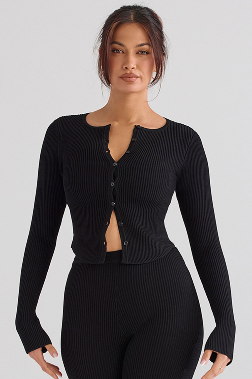 Sylvia Black Ribbed Knit Cardigan