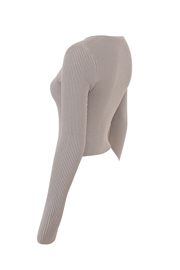 Sylvia  Taupe Ribbed Knit Cardigan — image 11
