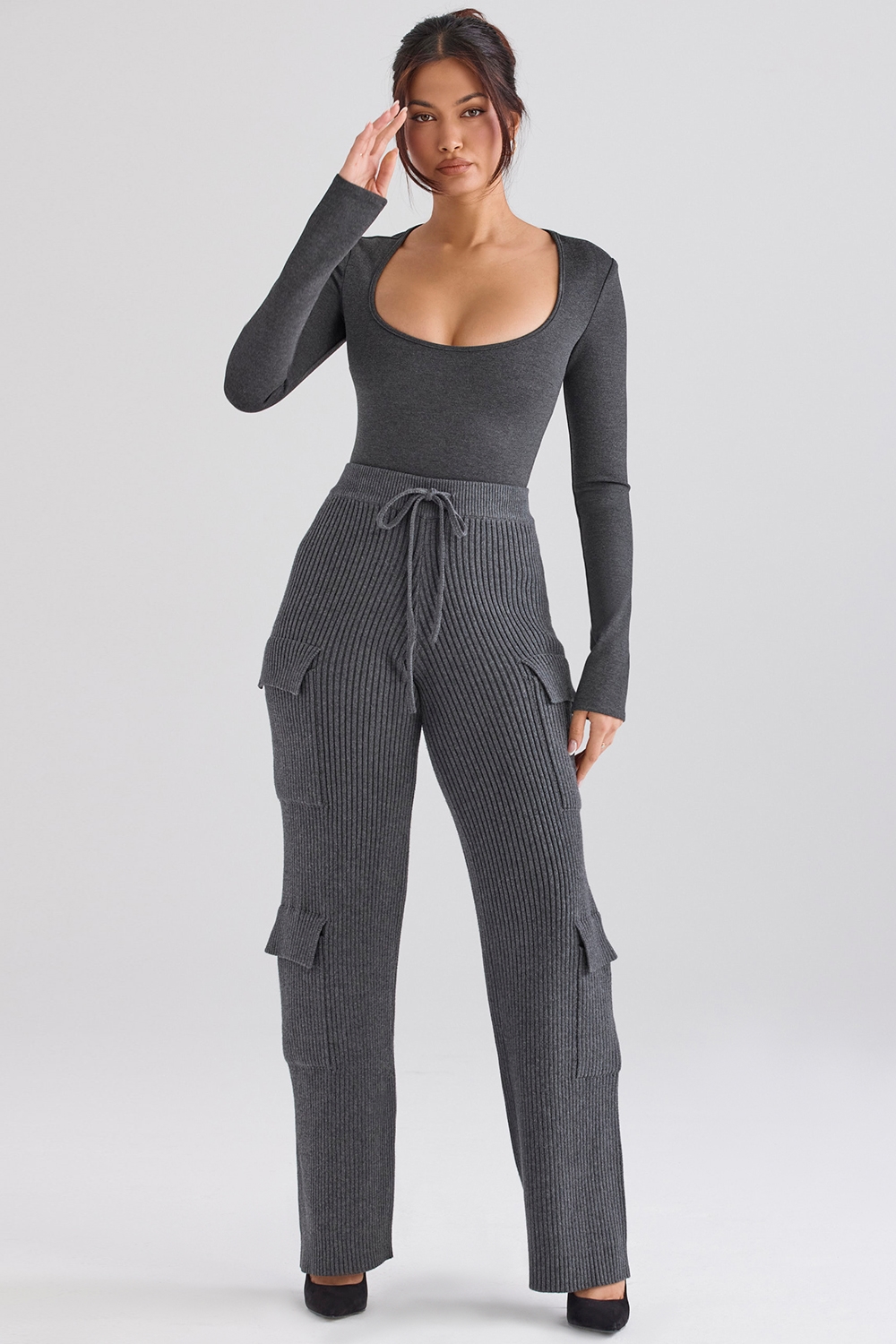 Tea Charcoal Knitted Utility Trousers