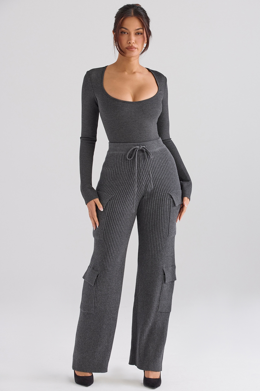 Tea  Charcoal Knitted Utility Trousers — image 3