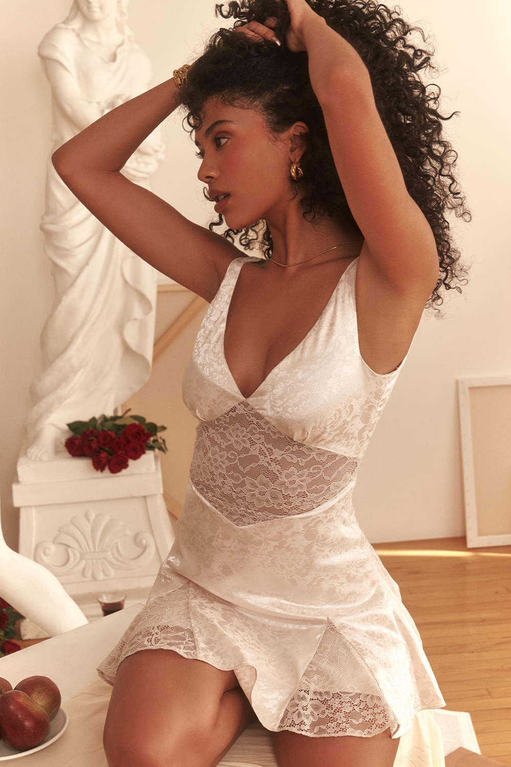 Mistress Rocks Cream Satin & Lace Mini Dress - SALE — image 2