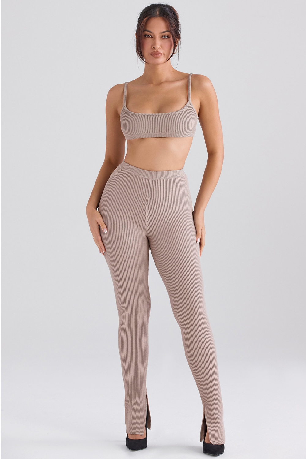 Mitzi  Taupe Ribbed Knit Leggings — image 7