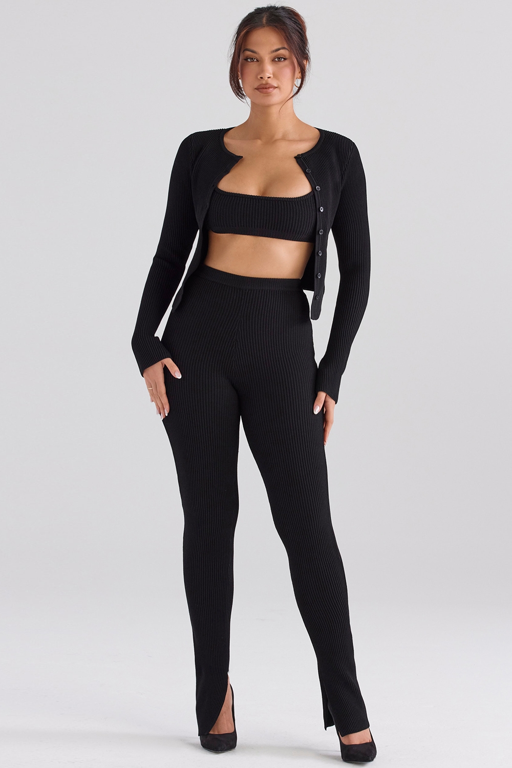 Sylvia  Black Ribbed Knit Cardigan — image 2