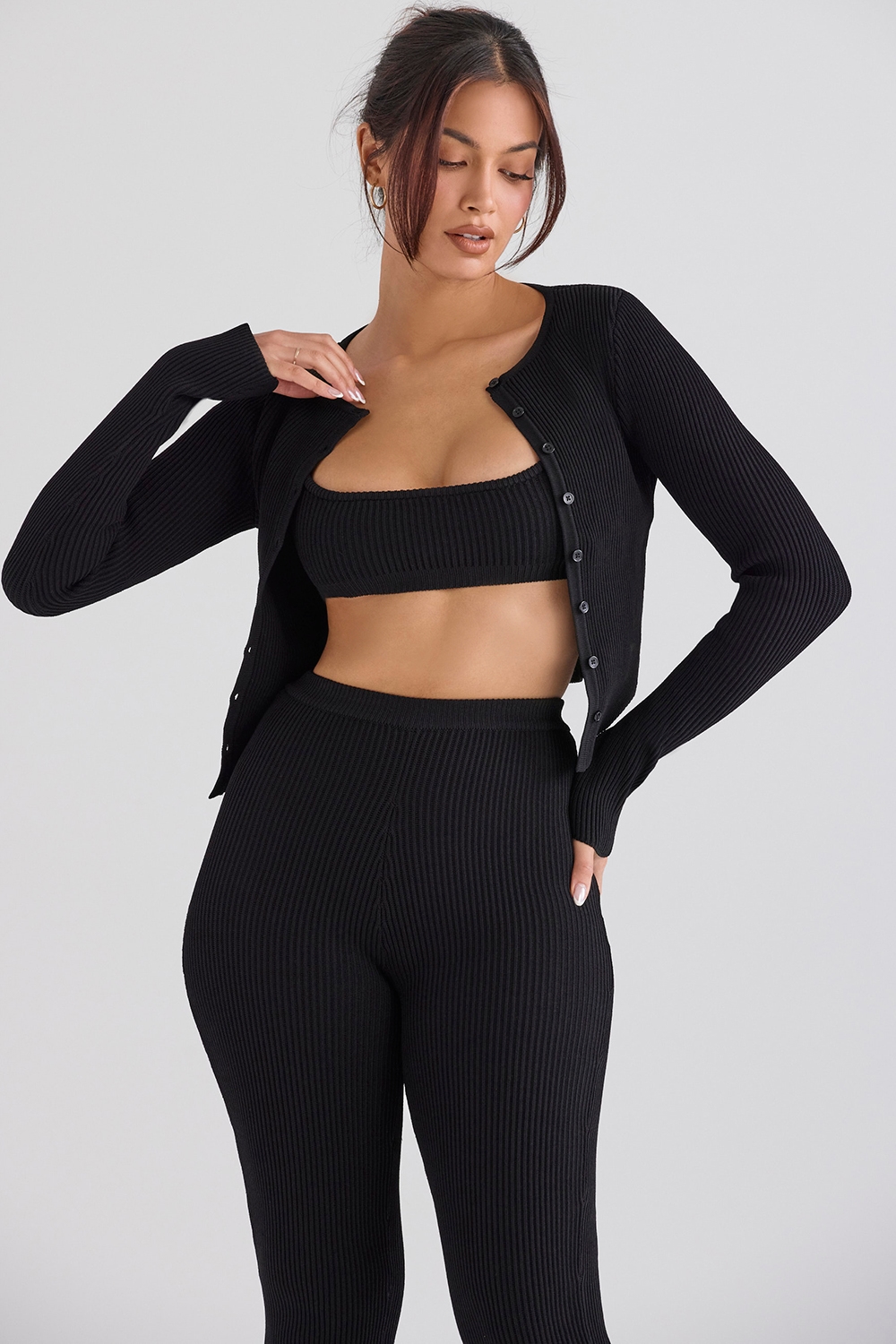 Sylvia  Black Ribbed Knit Cardigan — image 7