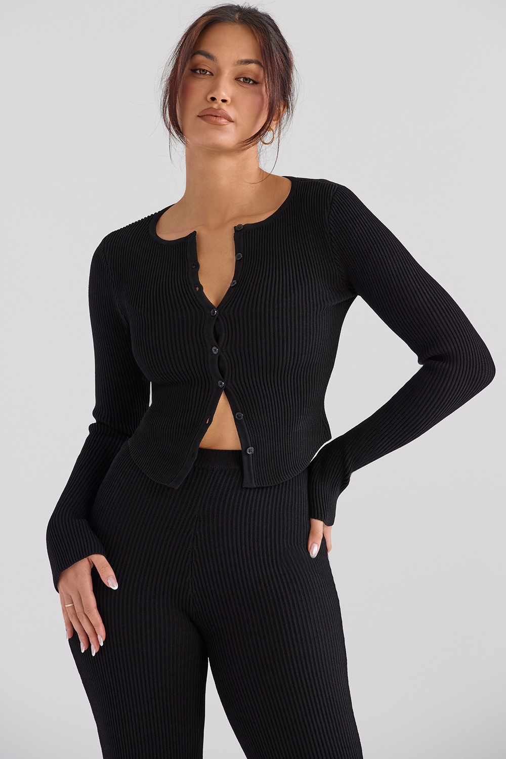 Sylvia  Black Ribbed Knit Cardigan — image 3