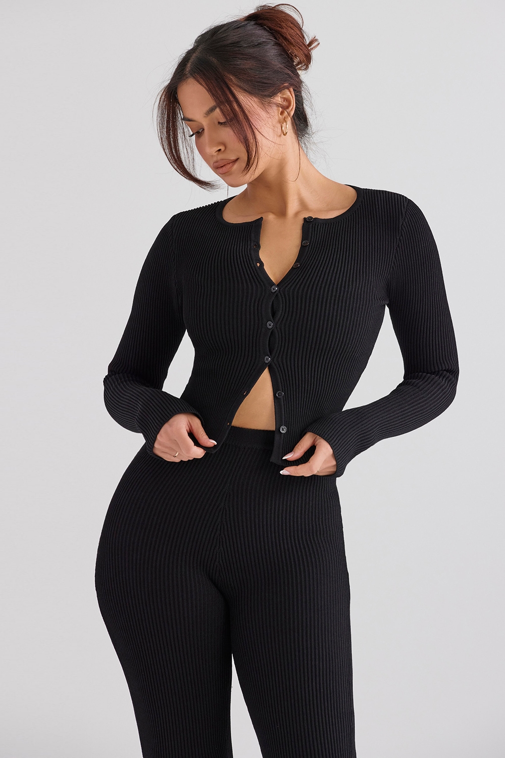 Sylvia  Black Ribbed Knit Cardigan — image 5