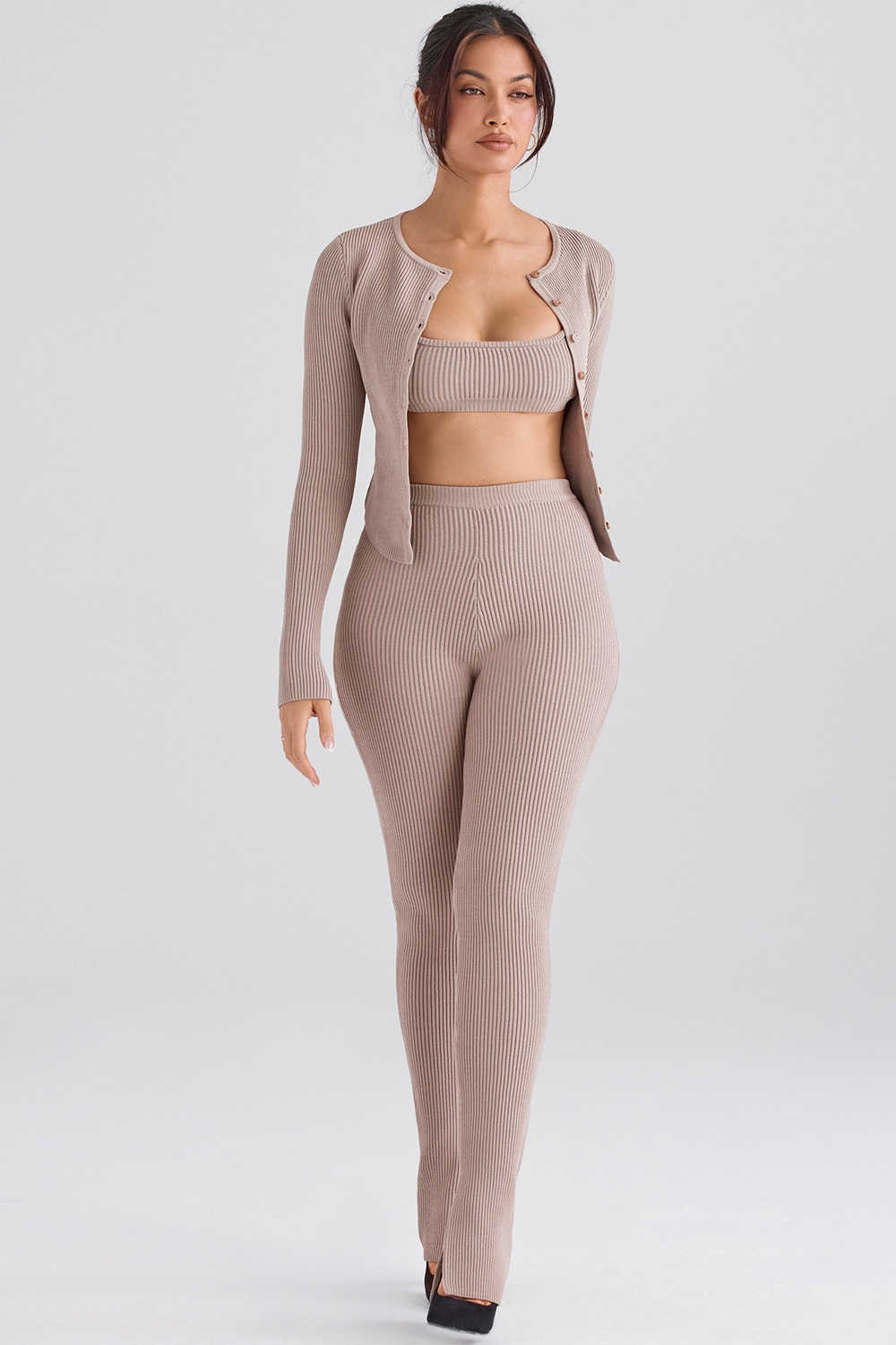 Mitzi  Taupe Ribbed Knit Leggings — image 3
