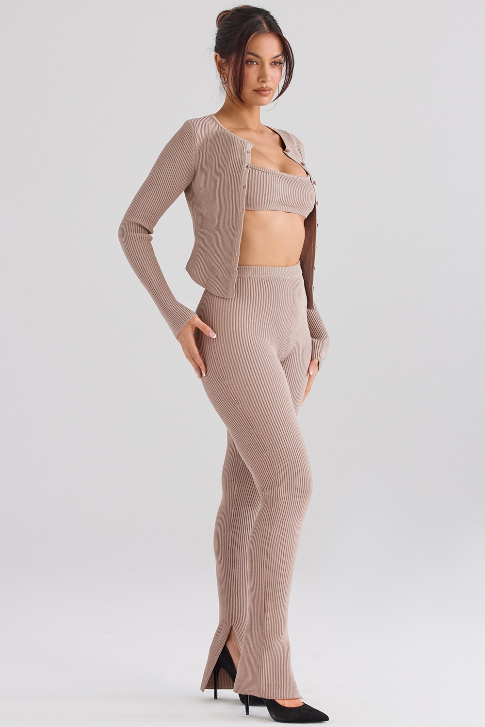 Mitzi  Taupe Ribbed Knit Leggings — image 5