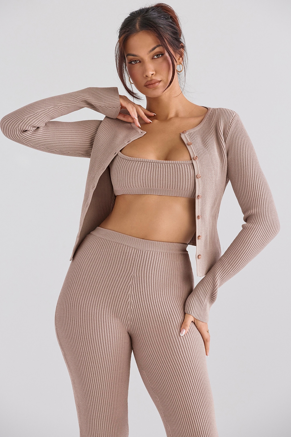 Sylvia  Taupe Ribbed Knit Cardigan — image 5