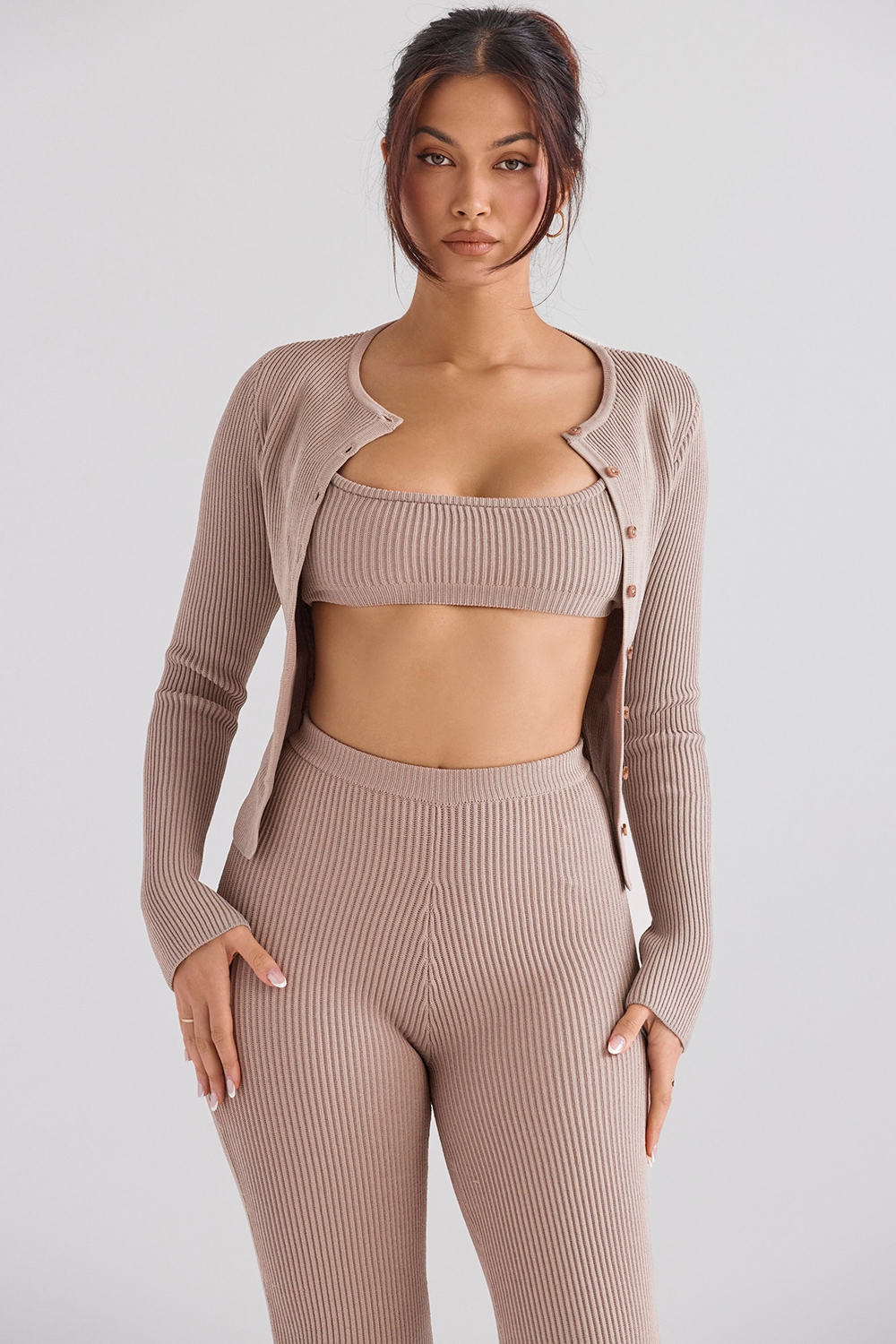 Sylvia  Taupe Ribbed Knit Cardigan — image 6