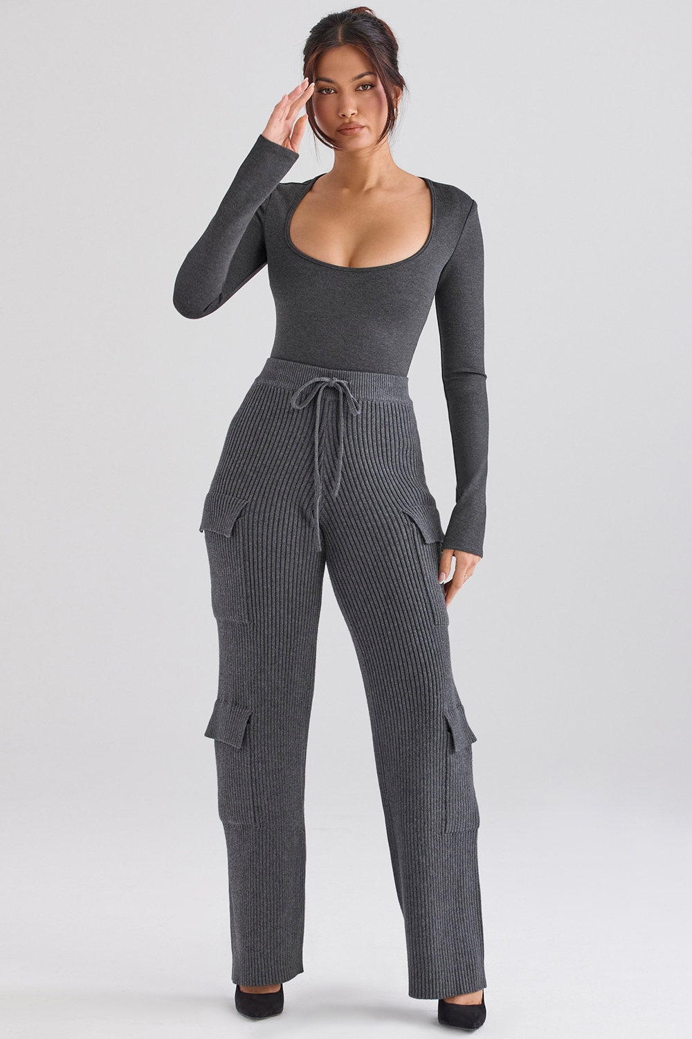 Tea  Charcoal Knitted Utility Trousers — image 5