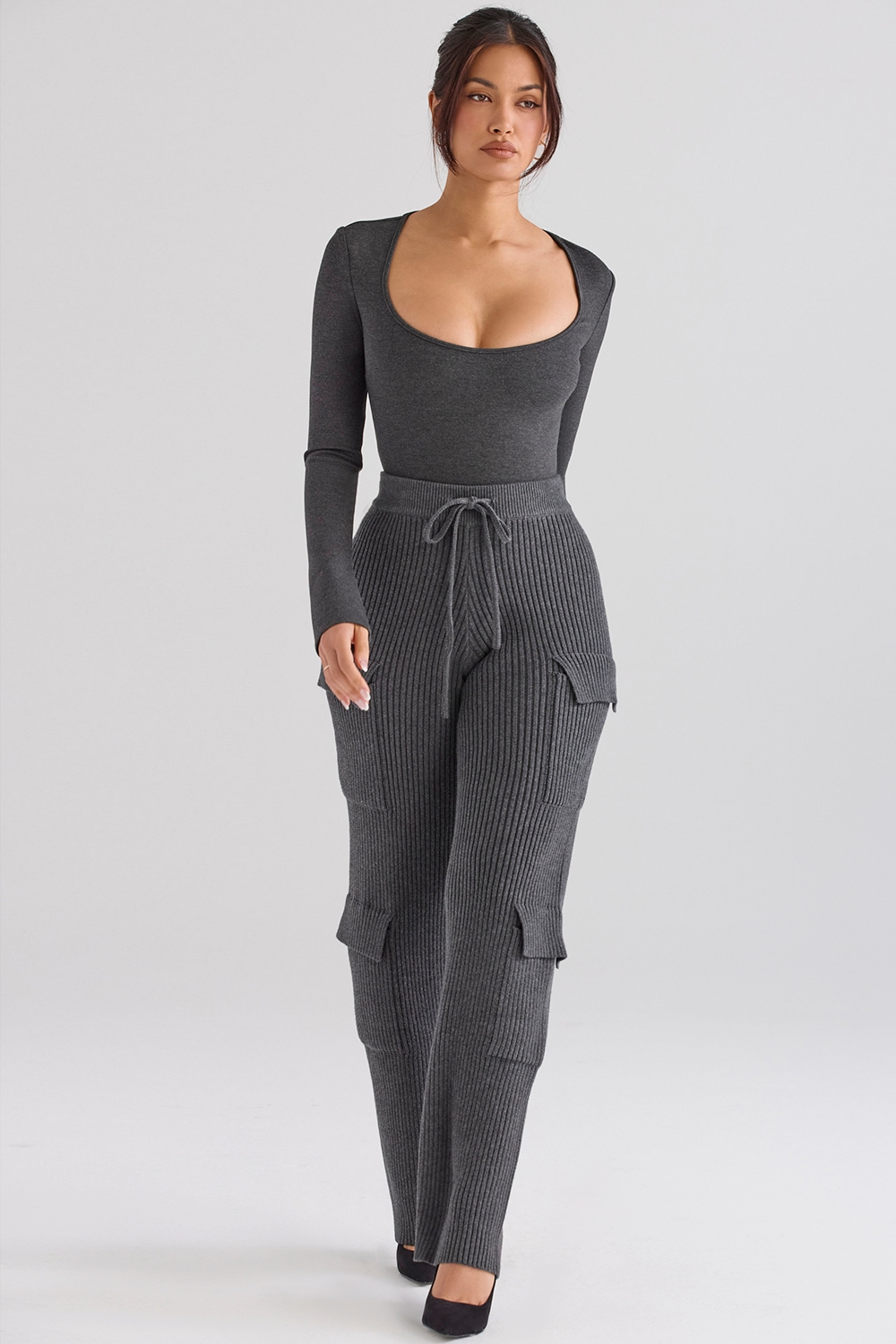 Tea  Charcoal Knitted Utility Trousers — image 6