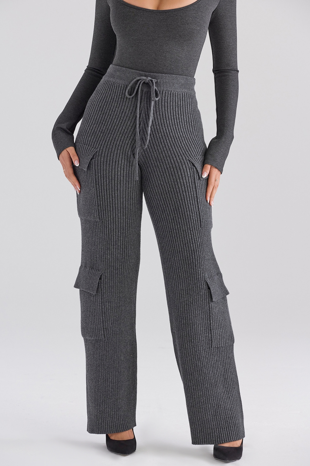 Tea  Charcoal Knitted Utility Trousers — image 10
