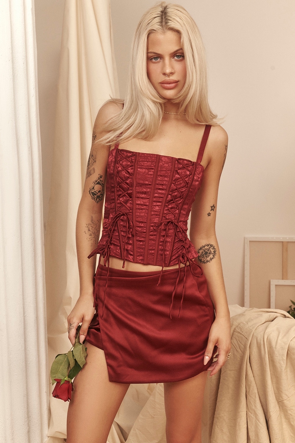 Mistress Rocks Redcurrant Lace Up Corset - SALE — image 10