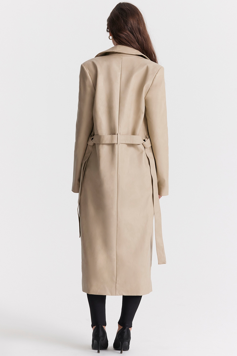 Ariel  Beige Vegan Leather Trench Coat — image 10