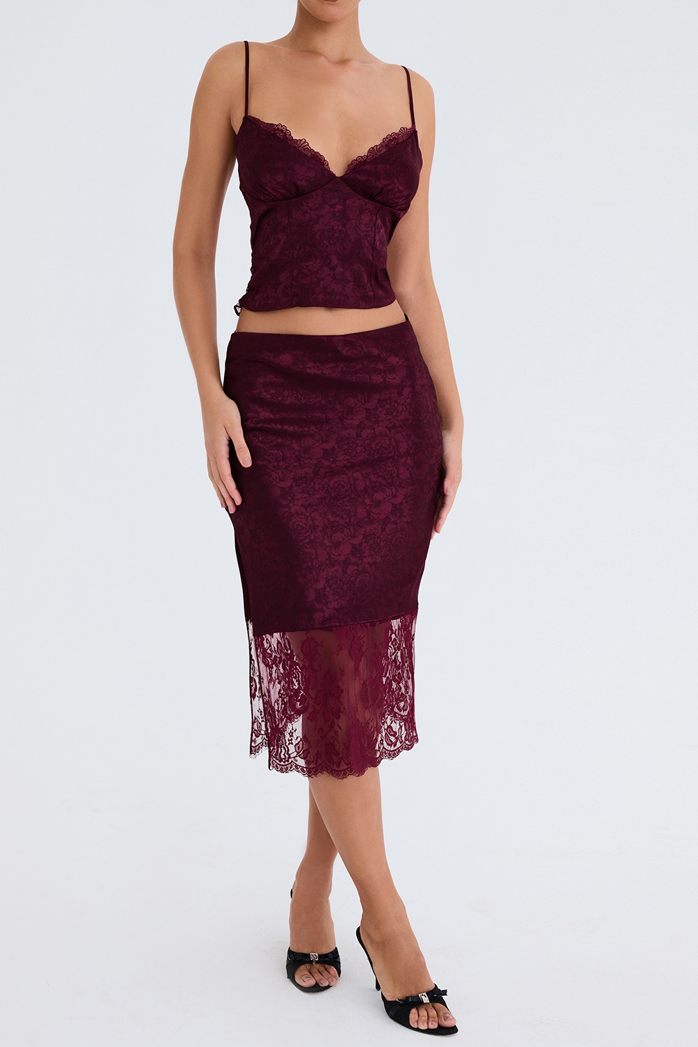 Mistress Rocks Mulberry Satin And Lace Midi Skirt - SALE — image 4
