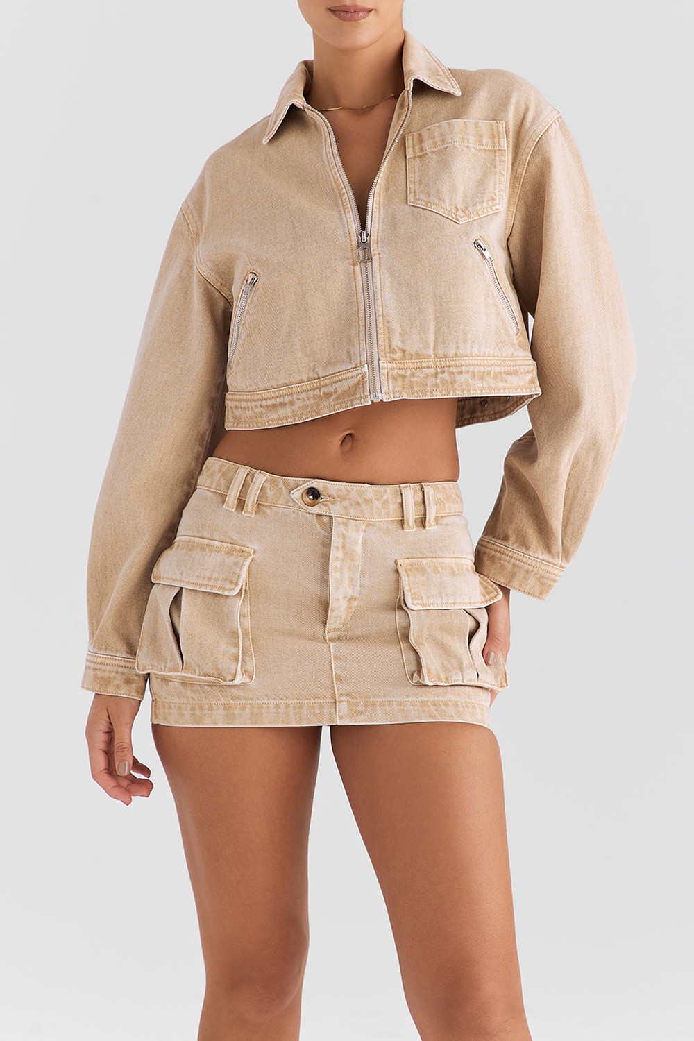 Mistress Rocks Camel Denim Cargo Skirt - SALE — image 6