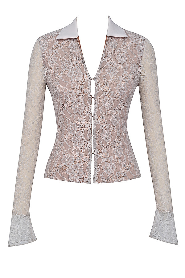 Mistress Rocks Cream Stretch Lace Shirt - SALE — image 11