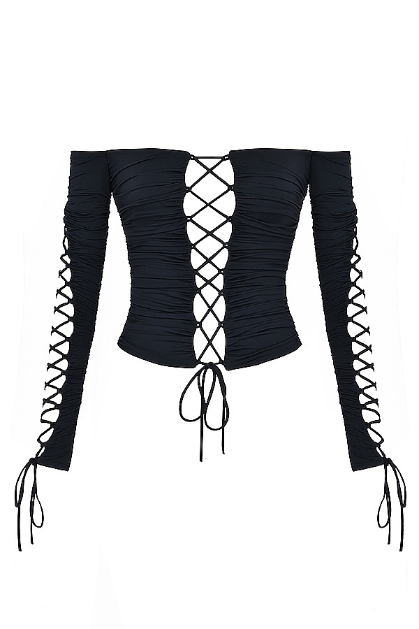 Mistress Rocks Black Lace Up Top - SALE — image 6