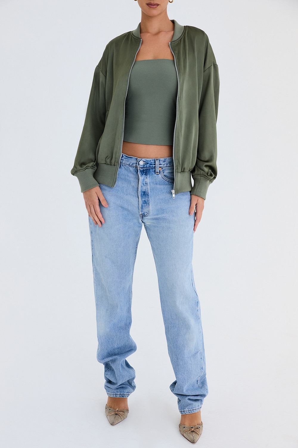 Mistress Rocks Bay Leaf Satin Bomber Jacket - SALE — image 2