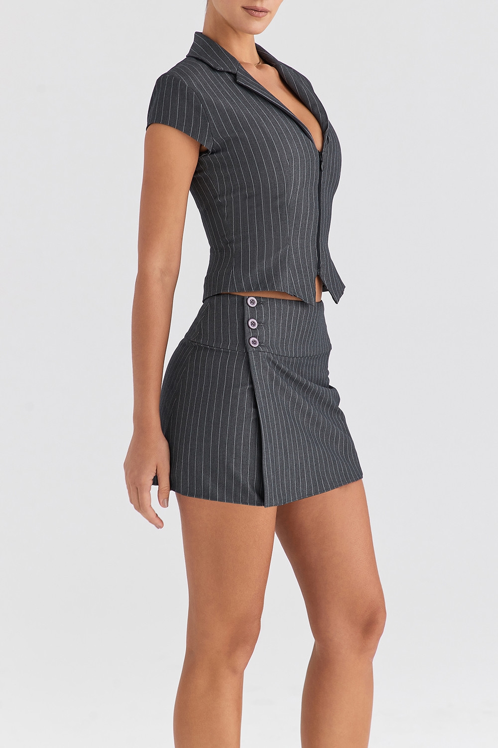 Mistress Rocks Slate Pinstripe Mini Skirt - SALE — image 6