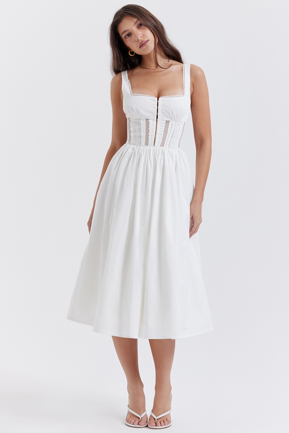 Perle  White Lace Trim Midi Dress — image 5