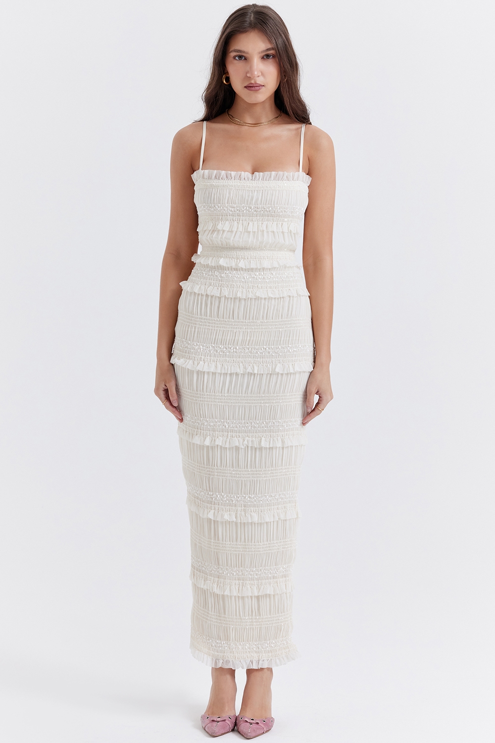 Solana  Ivory Sequin Pleat Maxi Dress — image 3