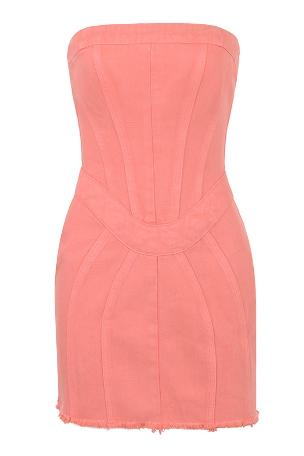 Mistress Rocks Coral Denim Strapless Mini Dress - SALE — image 10