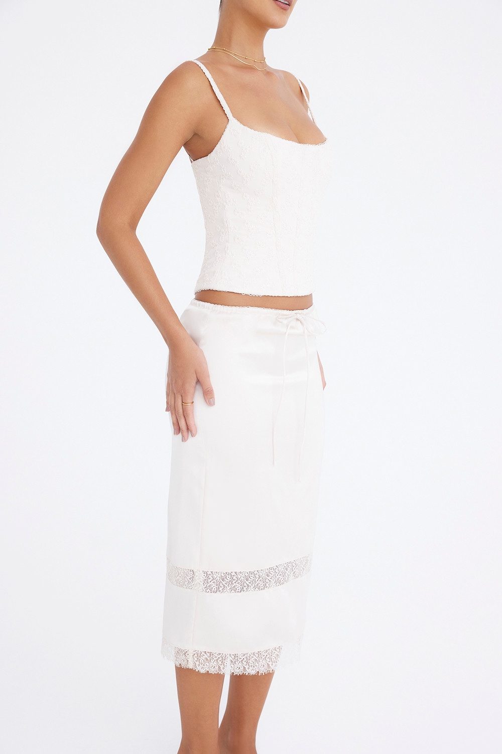 Mistress Rocks Oat Lace Trim Midi Skirt - SALE — image 5