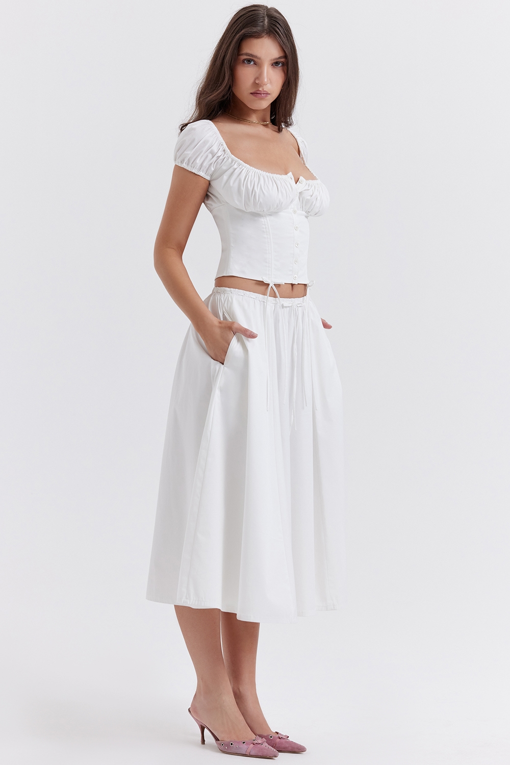 Cora  White Gathered Midi Skirt — image 10